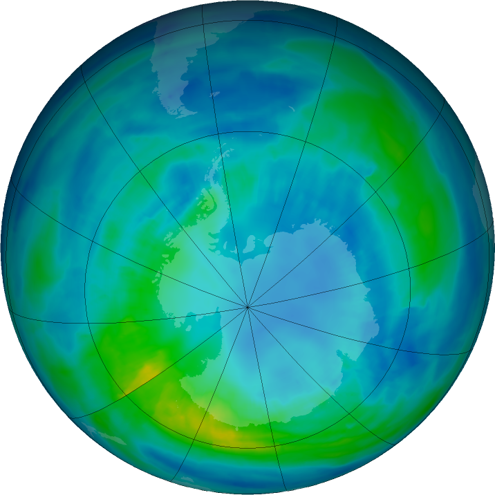 Antarctic ozone map for 13 April 2016